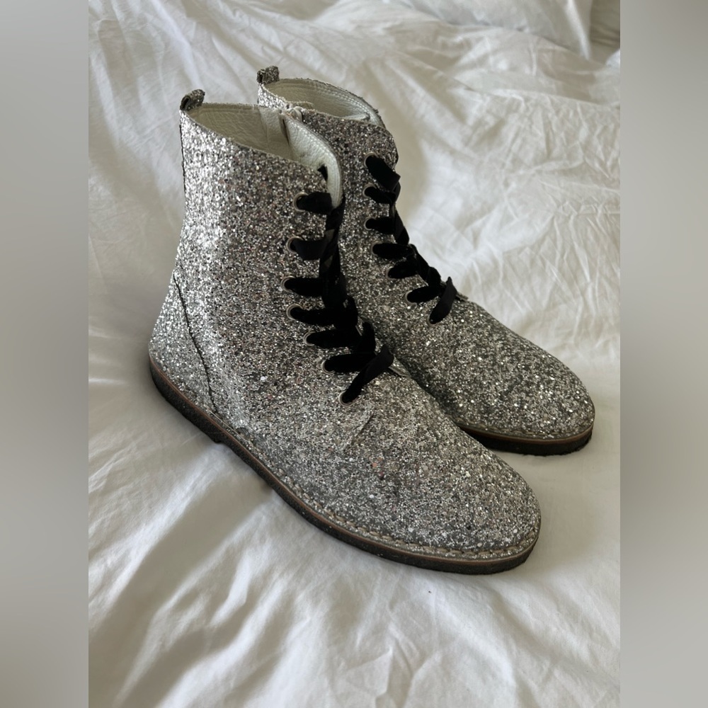 Golden Goose Glittered Leather Ankle Sneaker Boots | Hi Tops | Size 40 (US 10)
